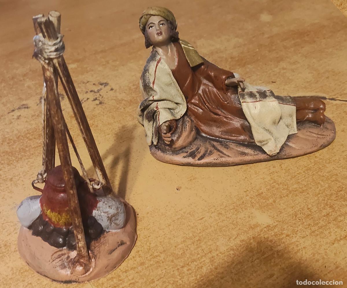 Figures of Bethlehem: Antigua anunciacion pastor + cazuela olla - maestros artesanos Bel&eacute;n pesebre nacimiento navidad