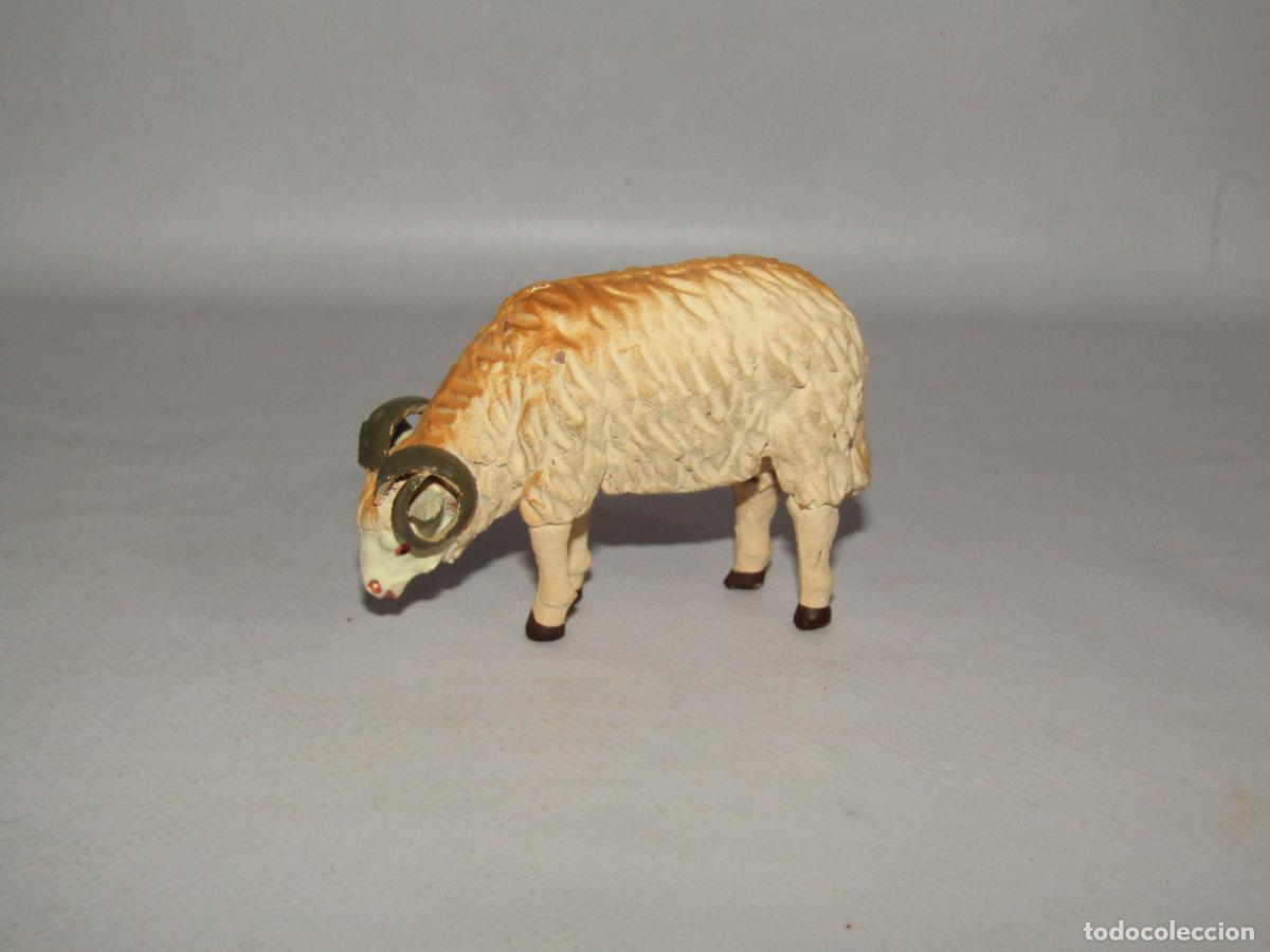 Figuras de Bel&eacute;n: Antiguo Carnero Figura de Bel&eacute;n de Calidad en Terracota Policromada