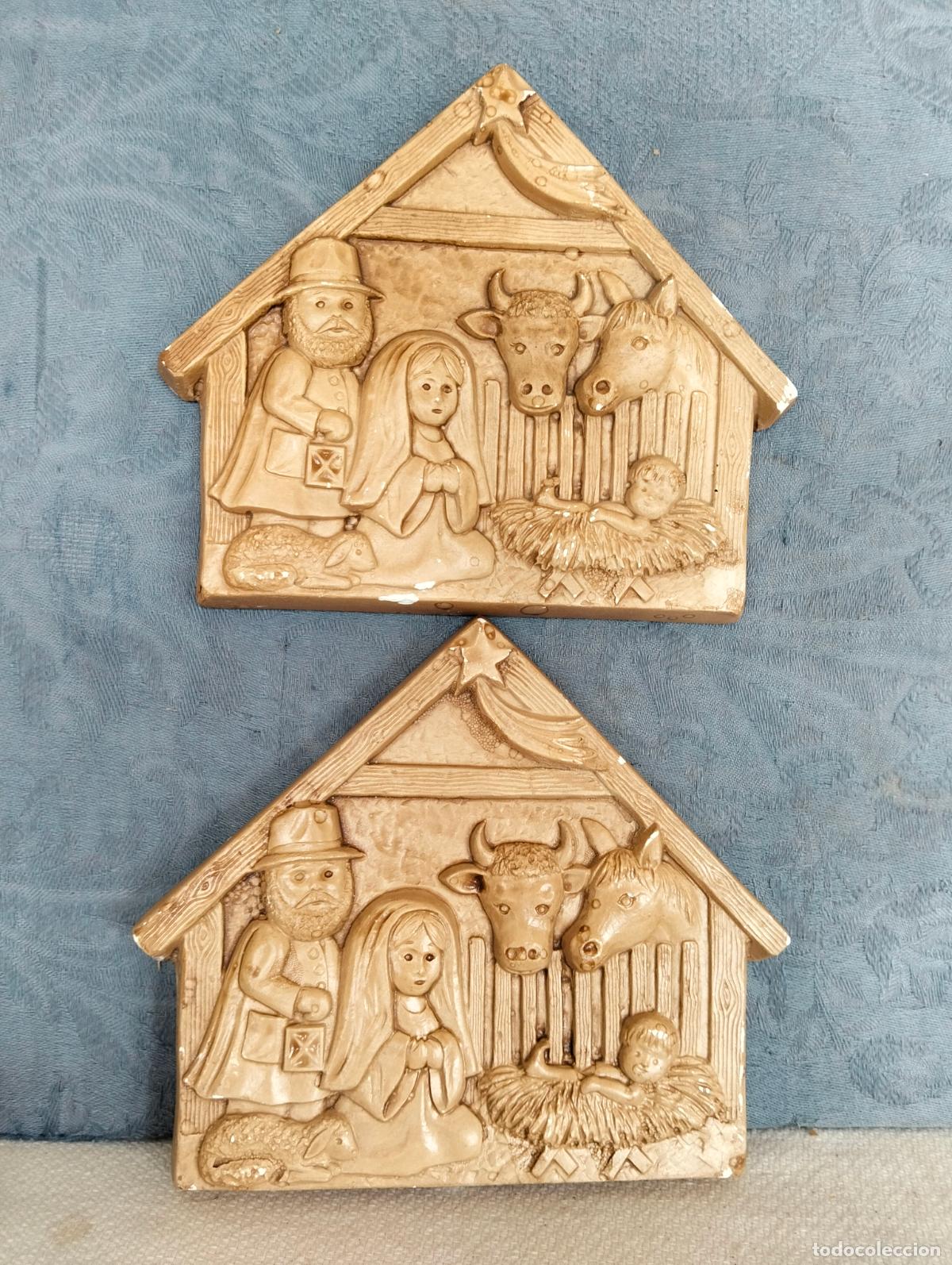 Figuras de Bel&eacute;n: Pareja de belenes figuras de bel&eacute;n decorativas vintage pesebre escayola beige a&ntilde;os 70