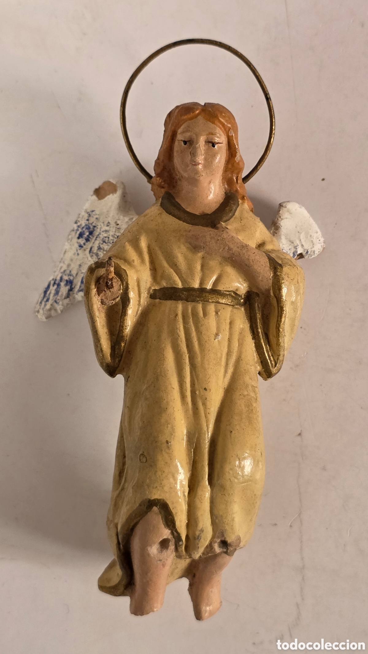 Figuras de Bel&eacute;n: Antigua Figura &Aacute;ngel Anunciador - Terracota - Bel&eacute;n Navidad Pesebre