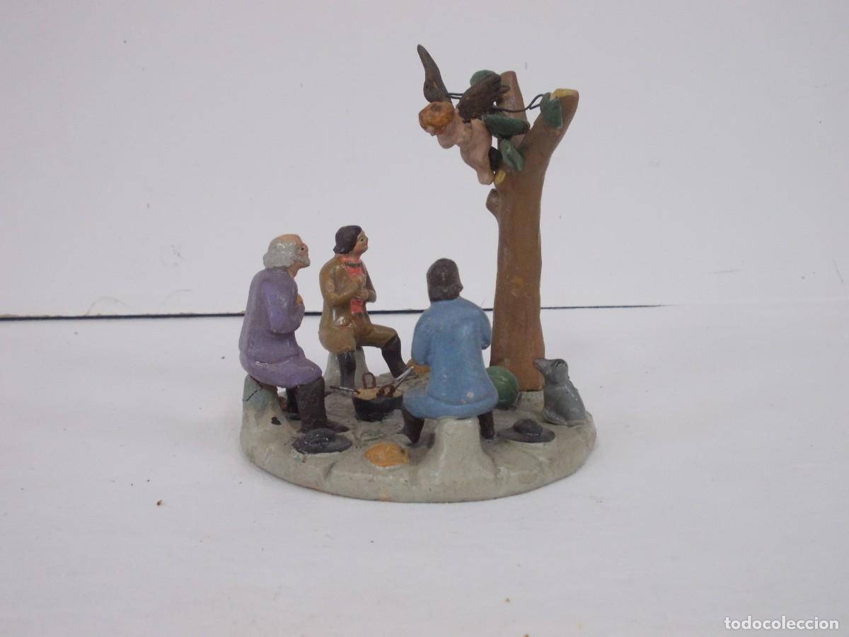 Figuras de Bel&eacute;n: MUY ANTIGUO GRUPO DE FIGURAS DE BELEN ANUNCIACION ANGEL ANUNCIANDO A LOS PASTORES