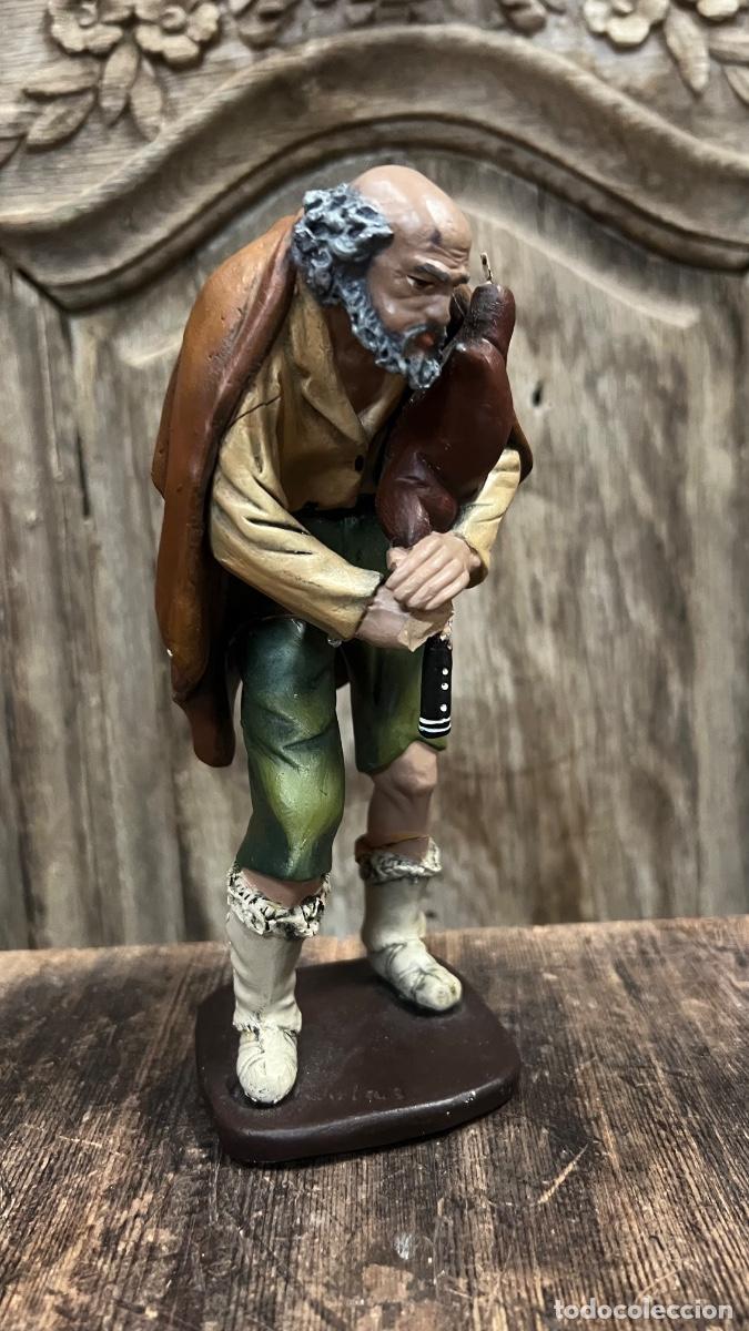 Figuras de Bel&eacute;n: Gran figura Belen barro firma Nicolas hombre pastor gaita Murcia 18cms