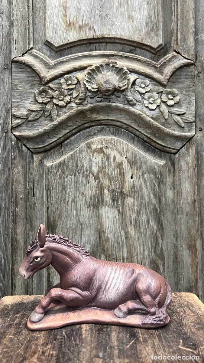 Figuras de Bel&eacute;n: Gran figura Belen barro mula burro pesebre ni&ntilde;o Jes&uacute;s Murcia 11x18cms