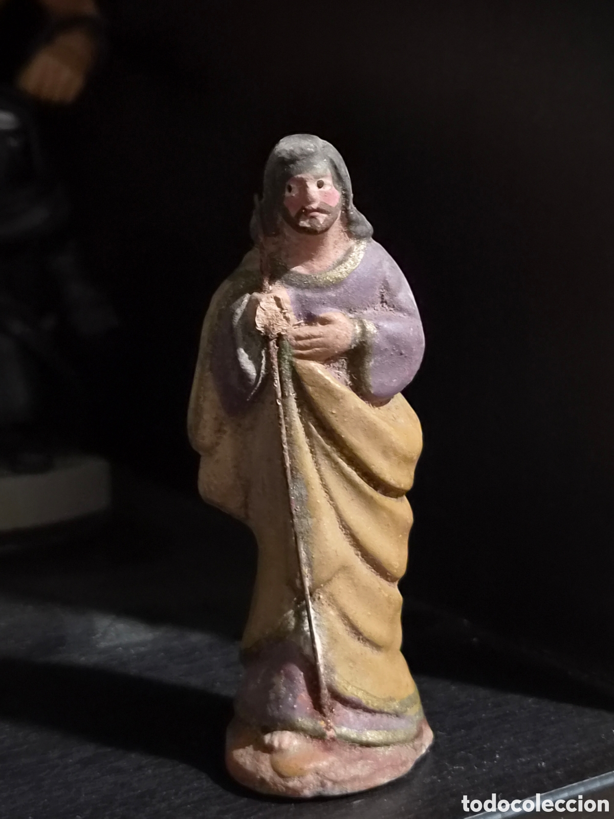 Figuras de Bel&eacute;n: ANTIGUA FIGURA DEL BEL&Eacute;N SAN JOS&Eacute; TERRACOTA O BARRO COSIDO 8,5 CM