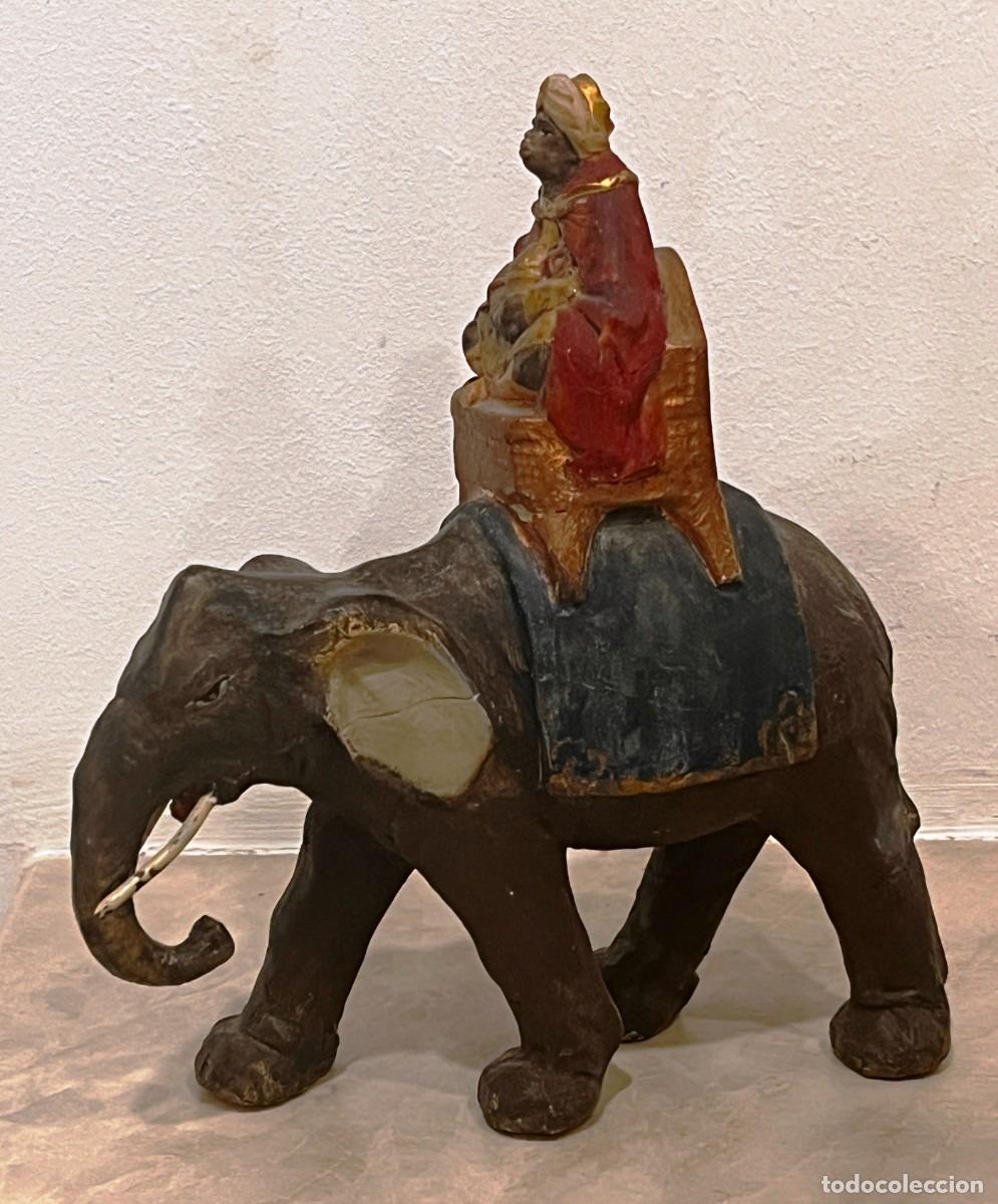 Figuras de Bel&eacute;n: ANTIGUA Y RARA FIGURA DE REY MAGO EN ELEFANTE, DE BARRO, MIDE 16 CMS. DE ALTURA, Y 14 CENTIMETROS DE