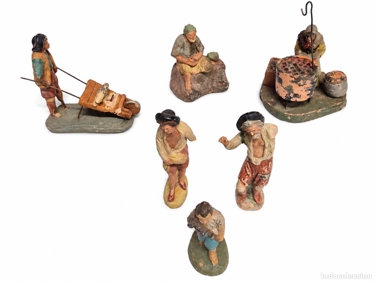 Figuras de Bel&eacute;n: Figuras de Bel&eacute;n - Terracota Policromada - Principios S.XX - Hombre con Carretilla, Casta&ntilde;era