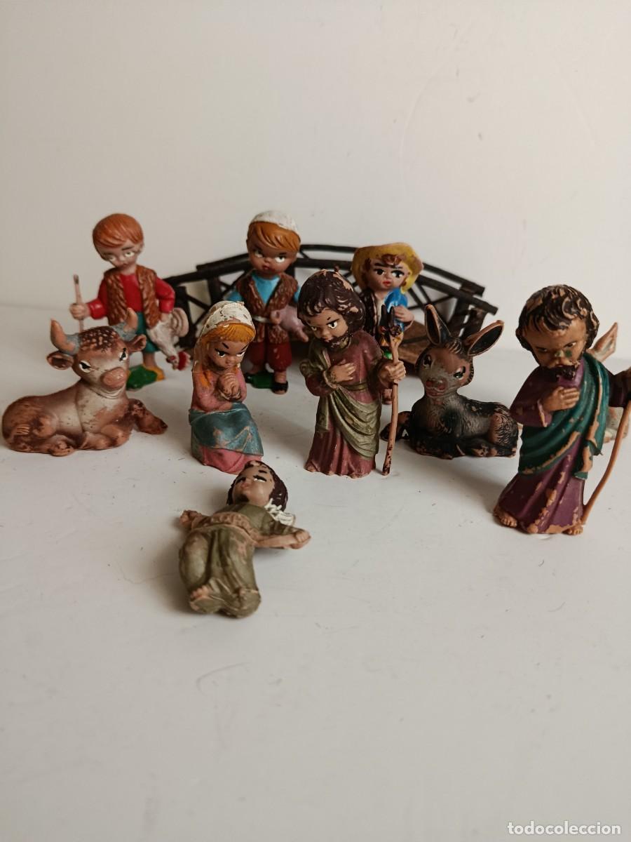 Figuras de Bel&eacute;n: 10 FIGURAS DEL BELEN CABEZONES ANTIGUO + PUENTE