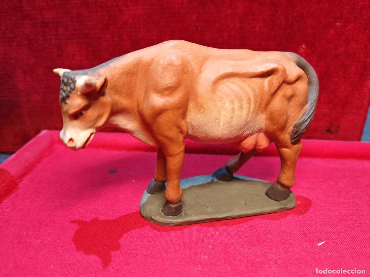 Figuras de Bel&eacute;n: figura bel&eacute;n antigua barro lienzado 9 x 13.5 cm x 4.5 cm vaca muy buen estado !!
