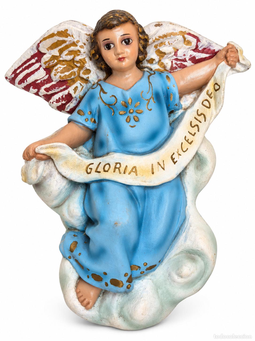 Figuras de Bel&eacute;n: Figuras de Bel&eacute;n - &Aacute;ngel de la Gloria - Escayola/Yeso Policromado - Talleres de Olot - 18 cm Altura