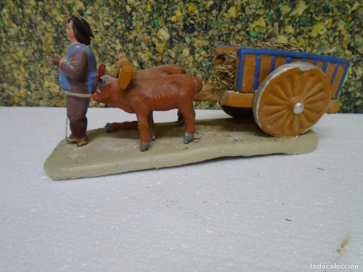 Figuras de Bel&eacute;n: ANTIGUA COMPOSICION BELENISTA EN TERRACOTA MURCIANA,PASTOR CON CARRO Y BUEYES,VER FOTOS.