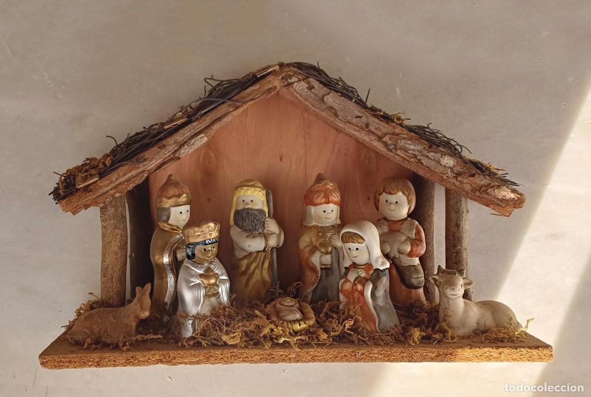 Figuras de Bel&eacute;n: Misterio / Pesebre de Navidad (Nadal) Peque&ntilde;o Portal Pintado A Mano (30x20x10 cm)
