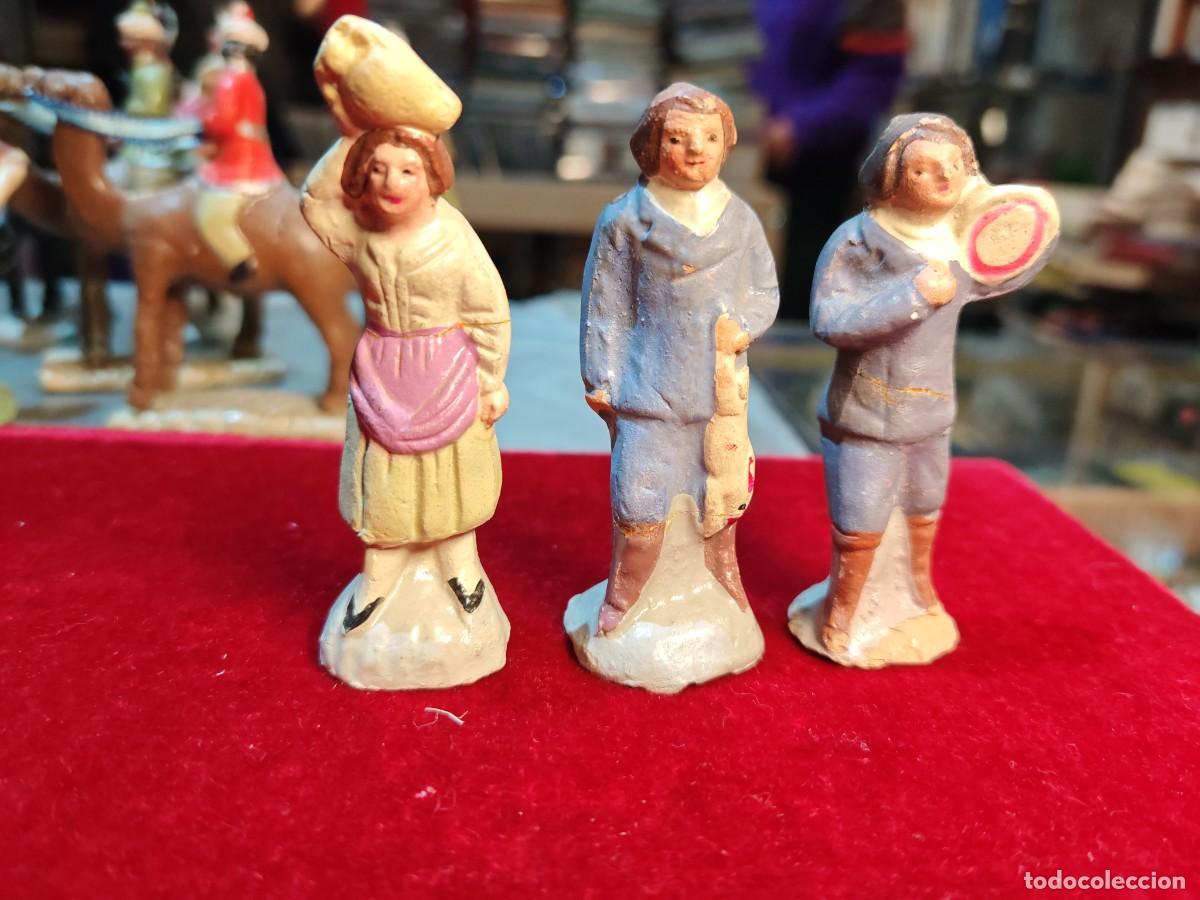 Figuras de Bel&eacute;n: figura bel&eacute;n antigua barro lienzado lote 3. pastores muy popular 9 cm