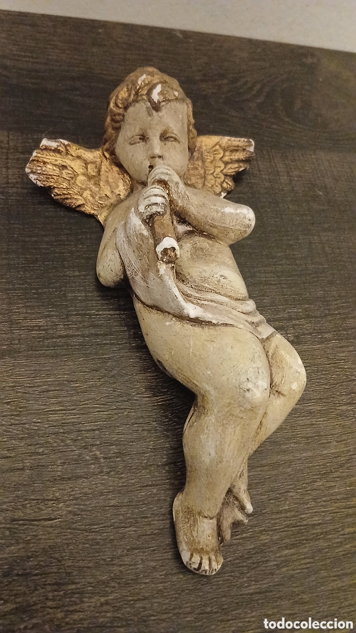 Figuras de Bel&eacute;n: Antigua Figura de &Aacute;ngel de Yeso Tocando un Instrumento Musical