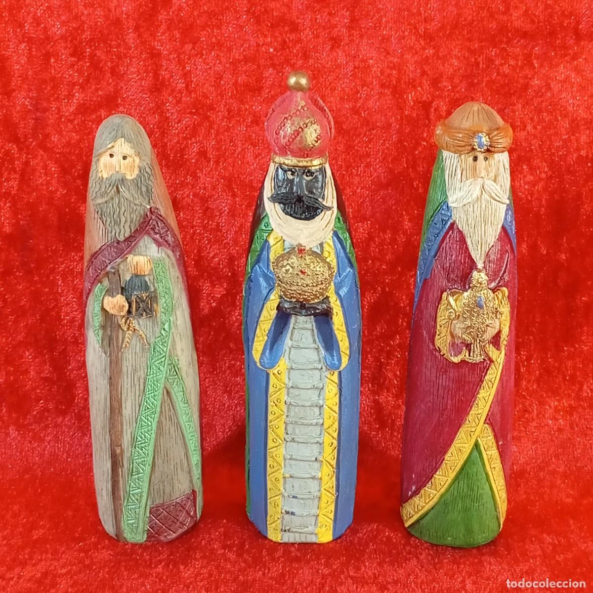Figuras de Bel&eacute;n: TRIO DE FIGURAS VINTAGE DE LOS TRES REYES MAGOS - TALLADO A MANO - MARCA PRONTO - 10,7 CM DE ALTO