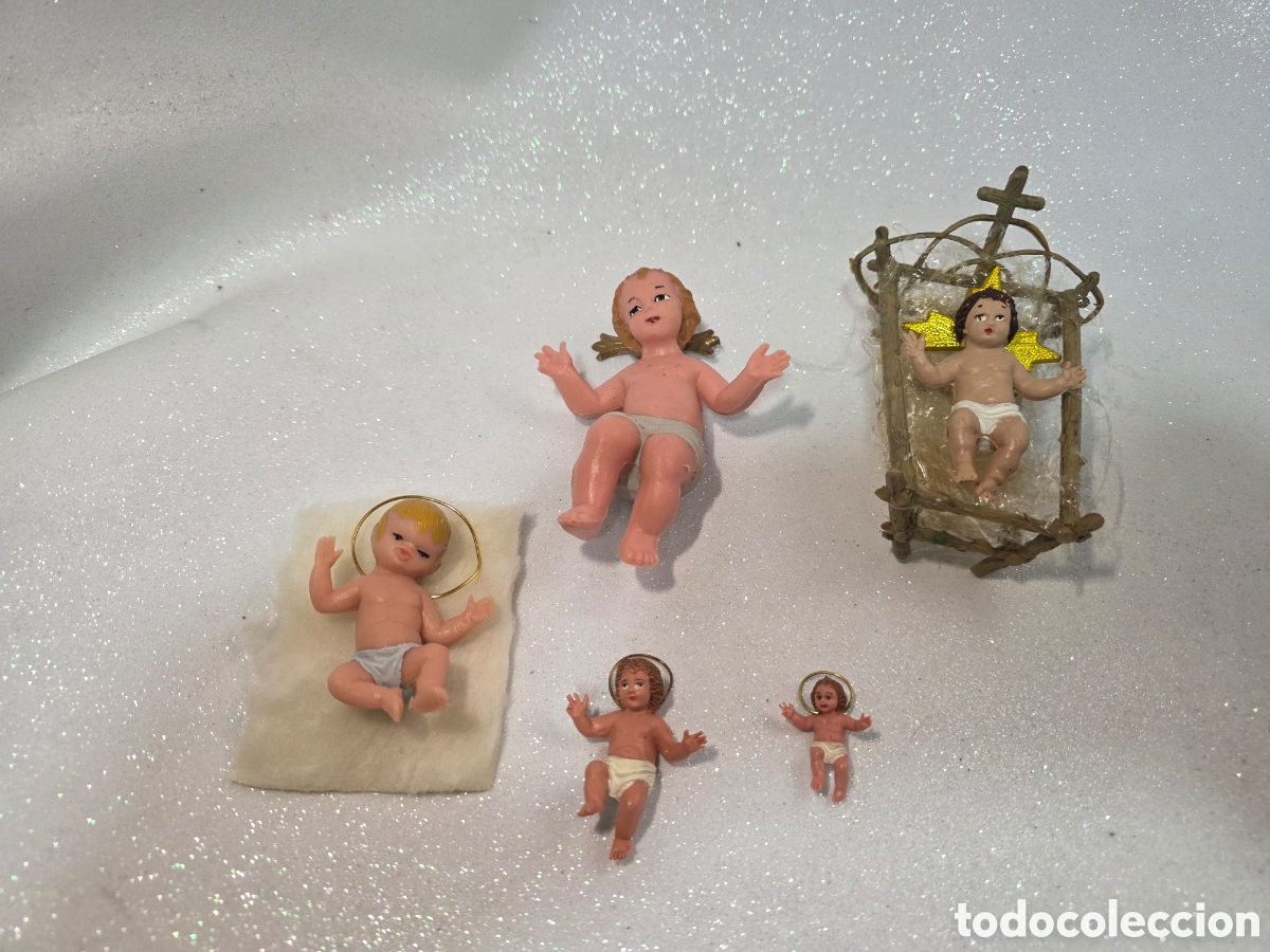 Figuras de Bel&eacute;n: Lote de 5 figuras ni&ntilde;o jesus pintadas a mano y fabricadas en Espa&ntilde;a