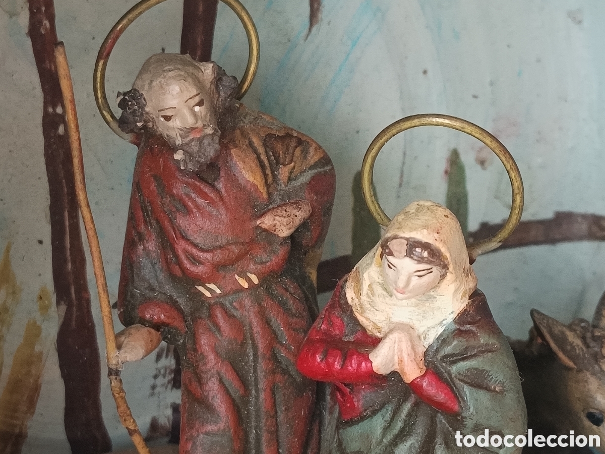 Figuras de Bel&eacute;n: Antiguo Nacimiento Bel&eacute;n en interior botijo de cer&aacute;mica Mom a&ntilde;os 50