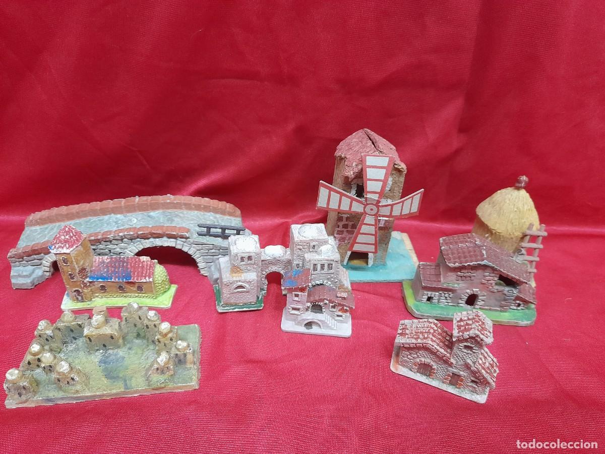 Figuras de Bel&eacute;n: Lote Miniaturas Arquitectura Rural para Maqueta o Bel&eacute;n - Puente, Molino, Pajar y Casas