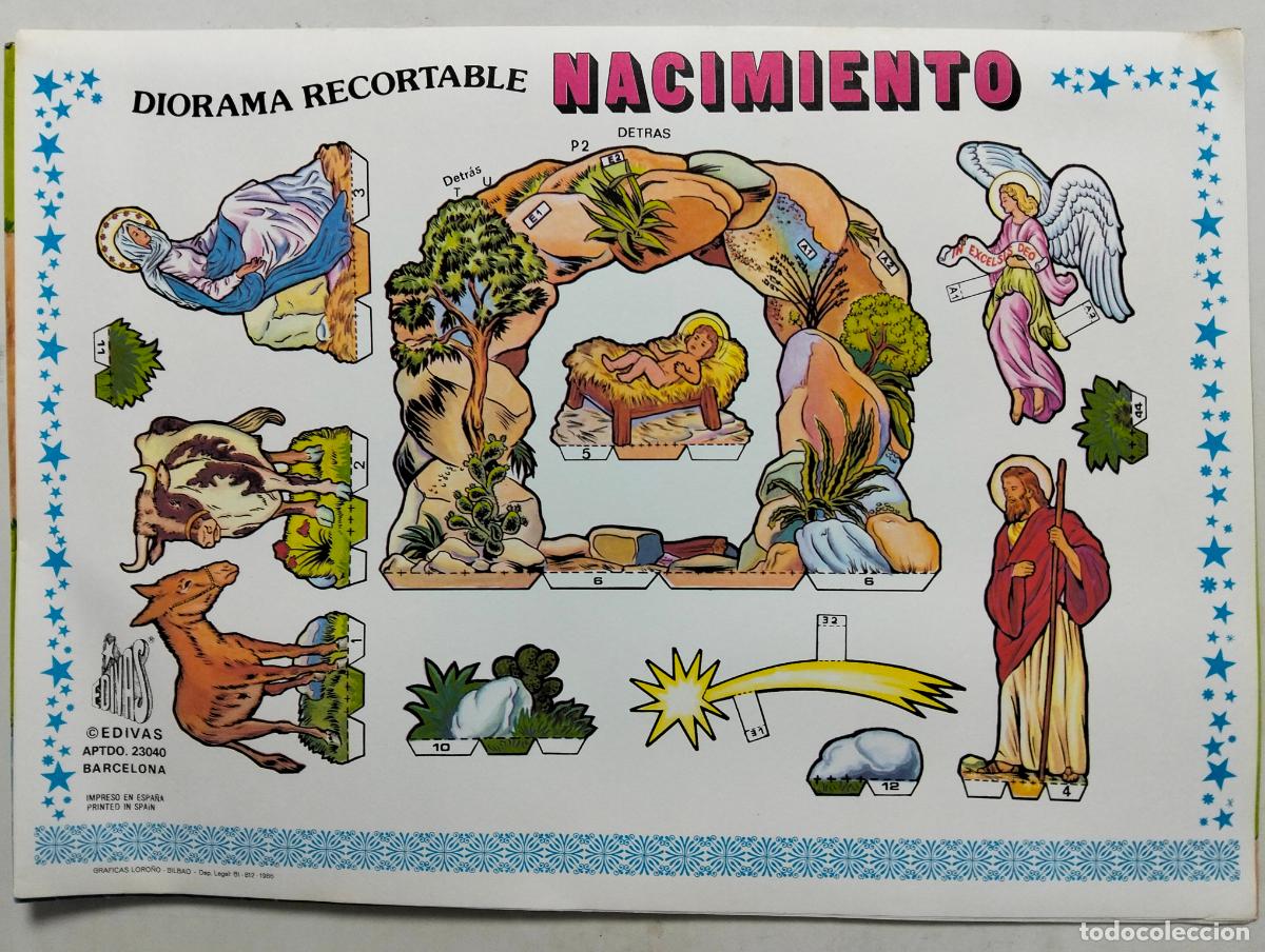 Figuras de Bel&eacute;n: DIORAMA RECORTABLE NACIMIENTO, EDICIONES EDIVAS, CARTULINA PARA RECORTAR, COMPLETO, A&Ntilde;O 1986