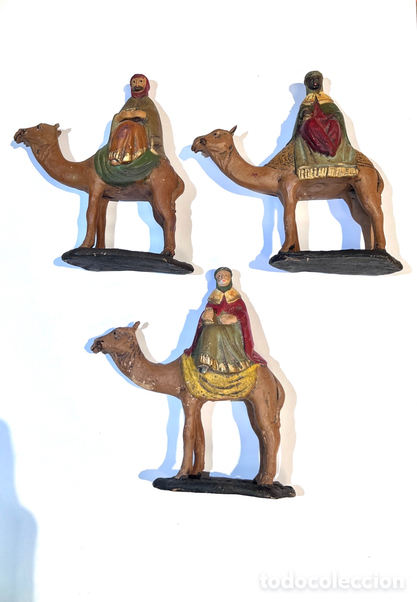 Figuras de Bel&eacute;n: Antiguas figuras Reyes magos terracota 50&rsquo;s