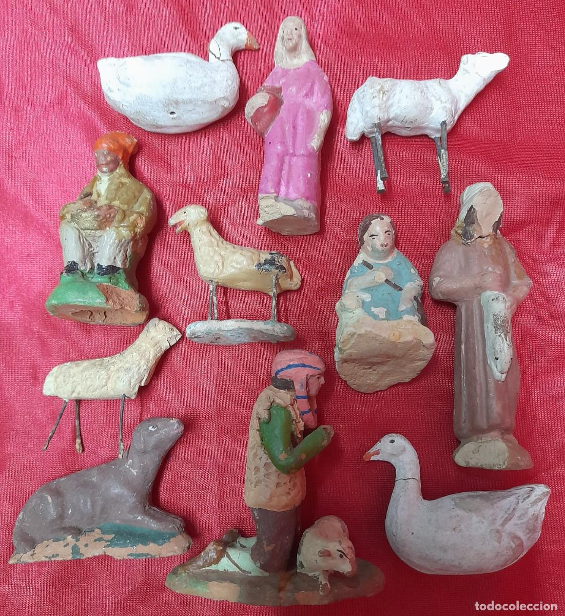 Figuras de Bel&eacute;n: &bull; Lote 11 Figuras Antiguas de Bel&eacute;n en Terracota - Incluye Pastor de 10 cm - Para Restaurar