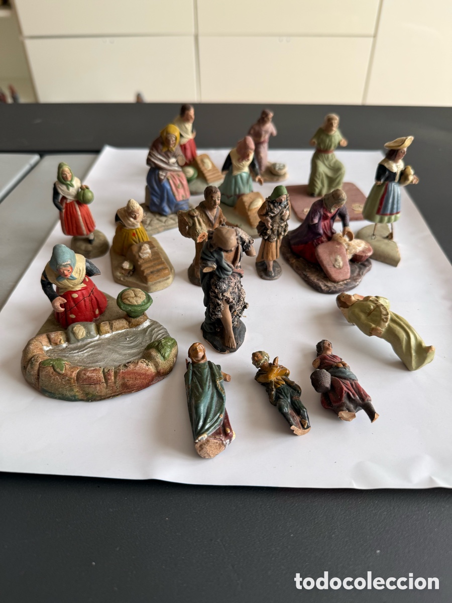 Figuras de Bel&eacute;n: Figuras Belen. Lote. 17 PIEZAS. BARRO. con Faltas