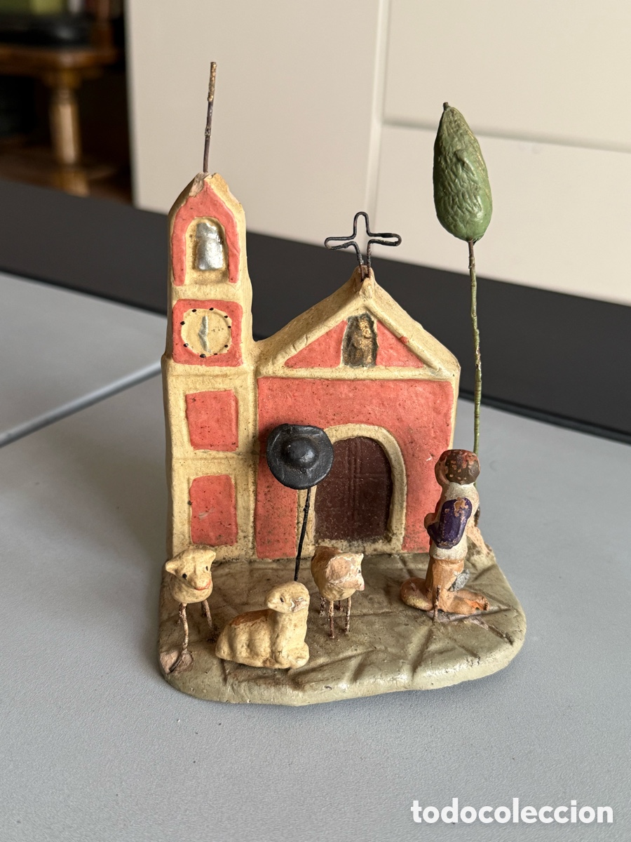 Figuras de Bel&eacute;n: Plataforma BELEN. Barro. IGLESIA. Pastor con reba&ntilde;o