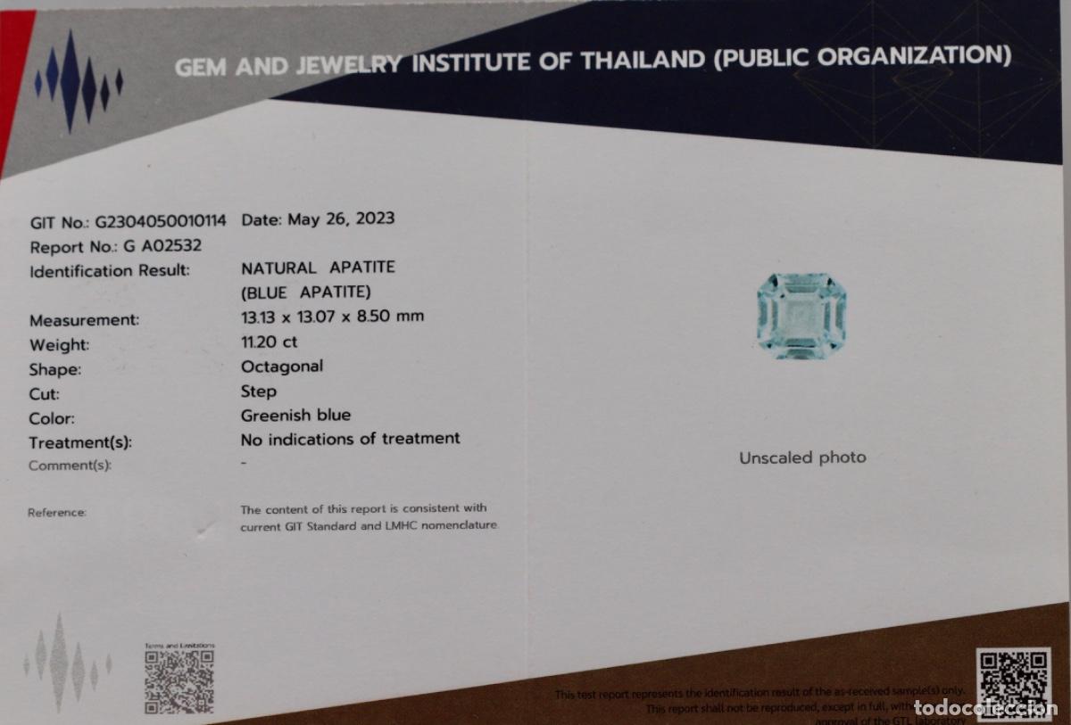 Coleccionismo de gemas: APATITE NATURAL.CON CERTIFICADO GEMOL&Oacute;GICO GIT - Foto 1