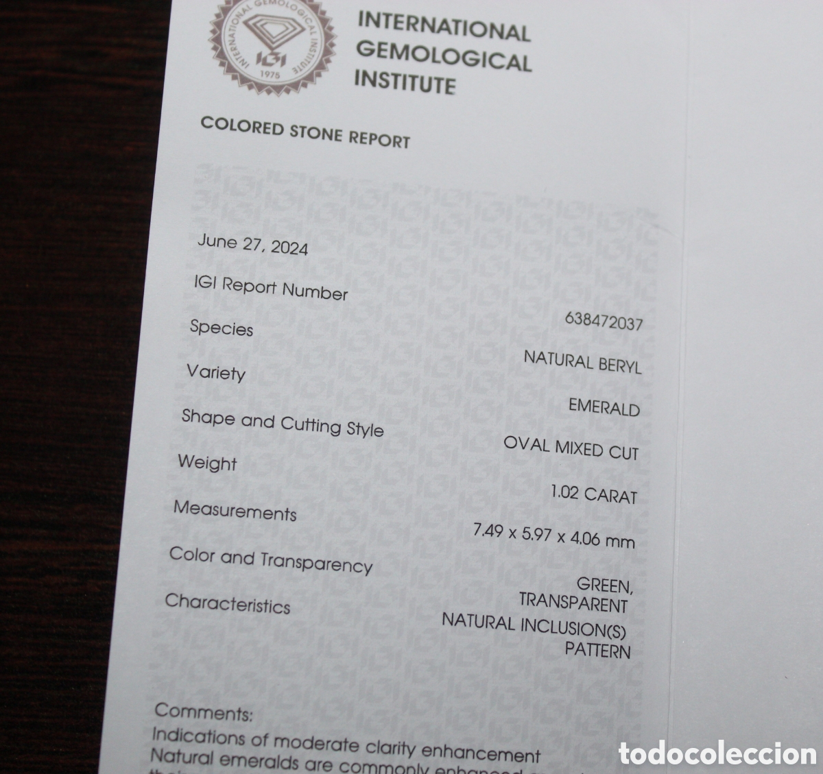 Coleccionismo de gemas: Esmeralda 1.02 con certificado IGI. - Foto 2