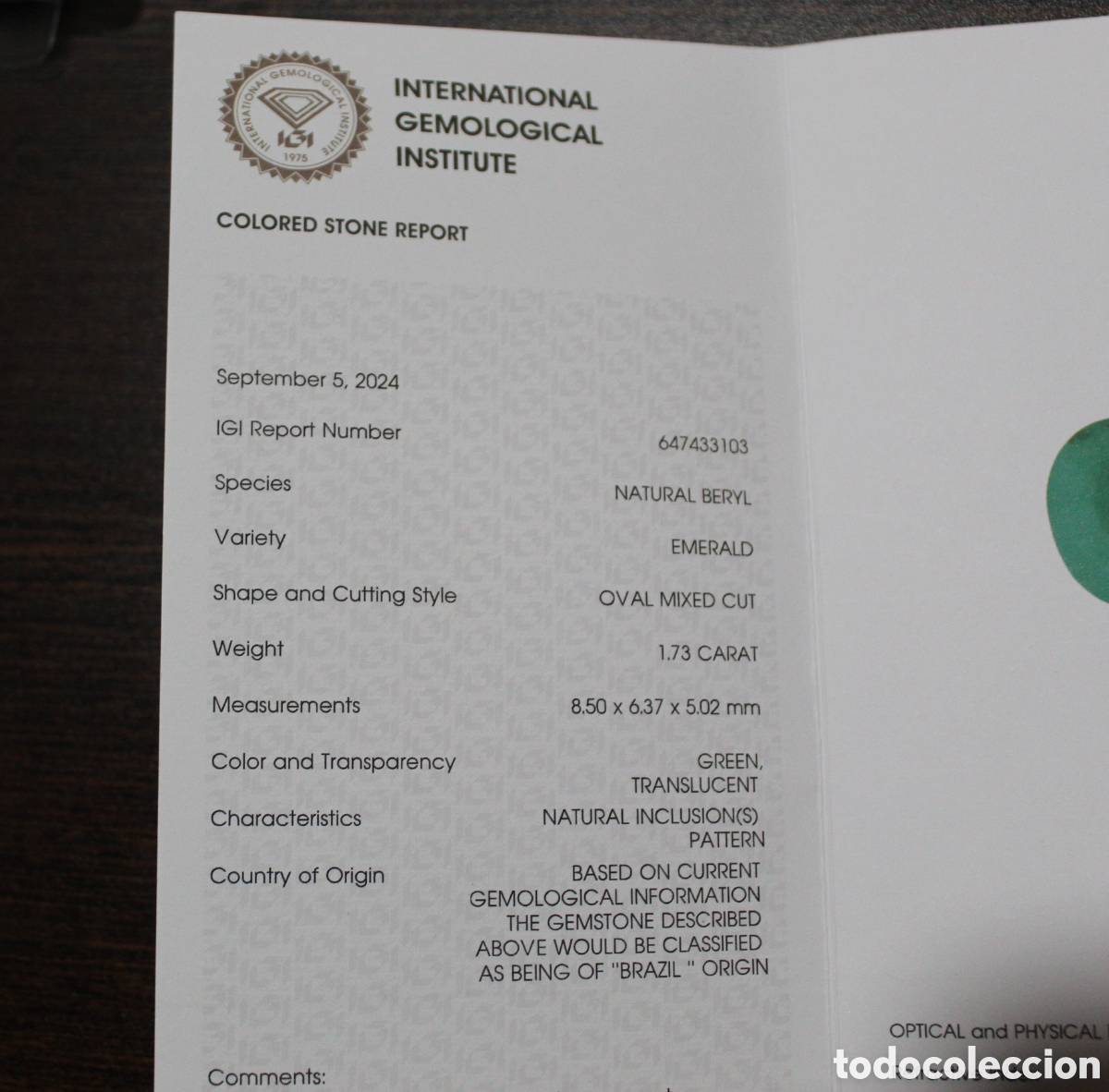 Coleccionismo de gemas: Esmeralda 1.73 certificado IGI. - Foto 4