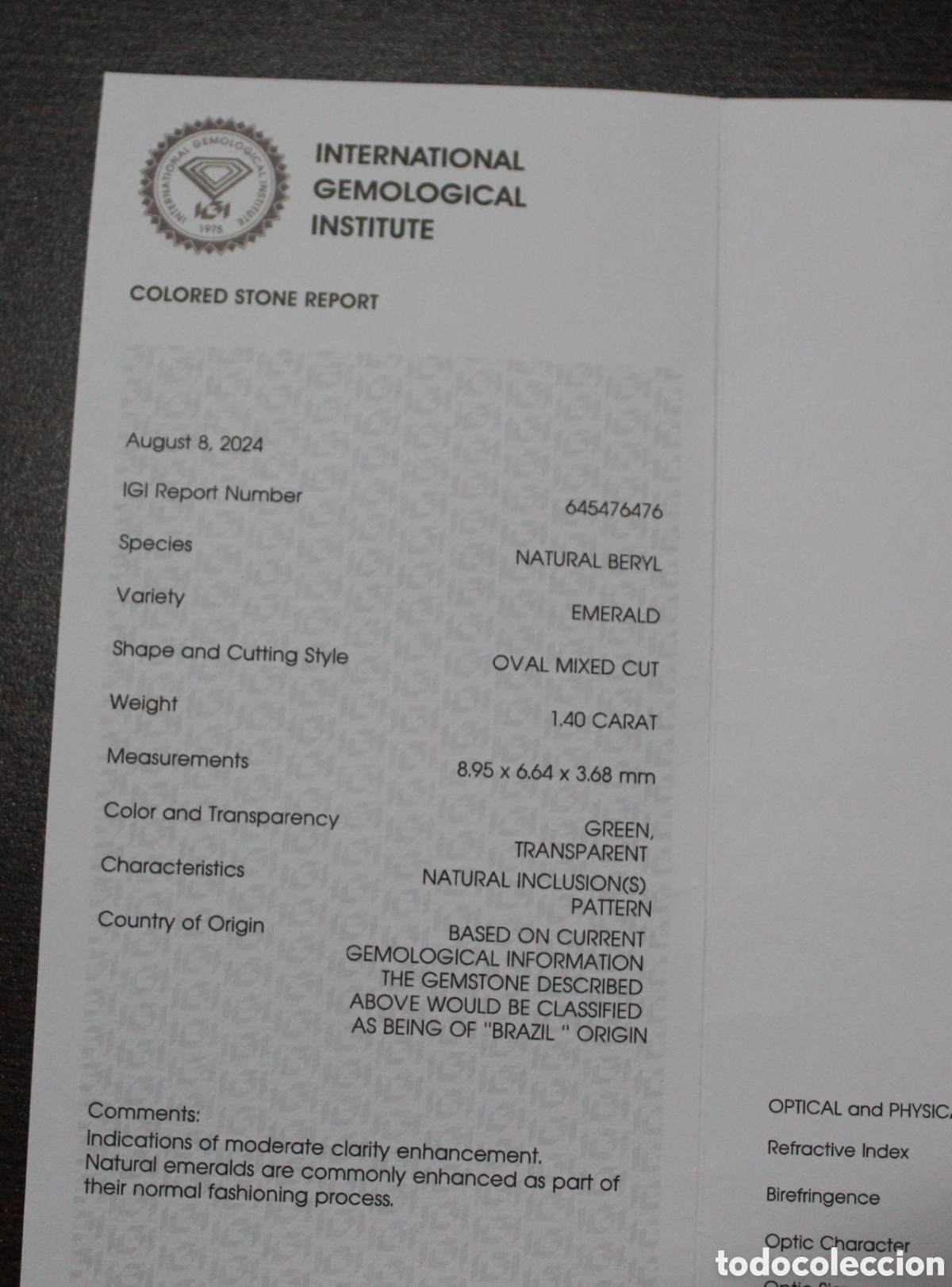 Coleccionismo de gemas: Esmeralda 1.40 certificado IGI. - Foto 4