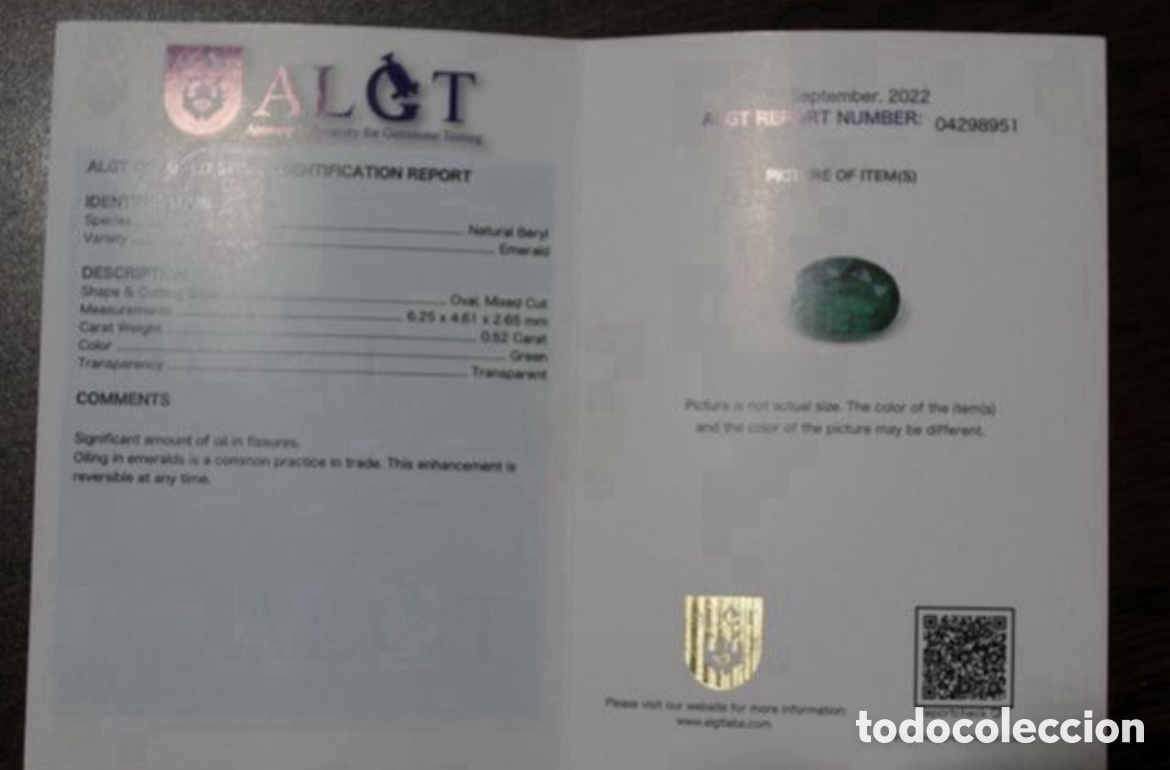 Coleccionismo de gemas: Esmeralda certificado ALGT - Foto 2