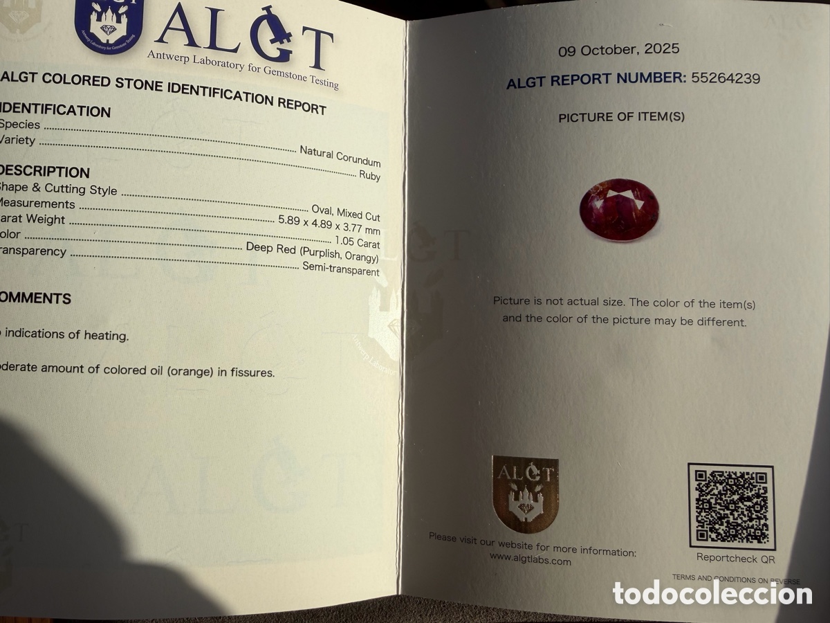 Coleccionismo de gemas: Rub&iacute; certificado 1.05 quilates. - Foto 8