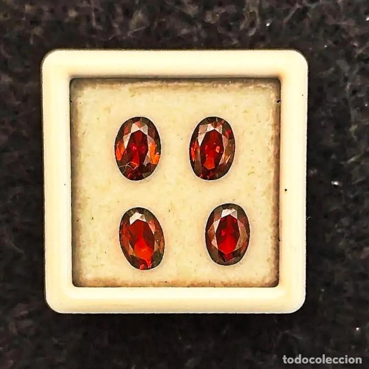 Gem collecting: 4 GRANATES SINTETICOS TALLA OVAL. MED. 7 X 5 MM. PESO 4,15 CTS