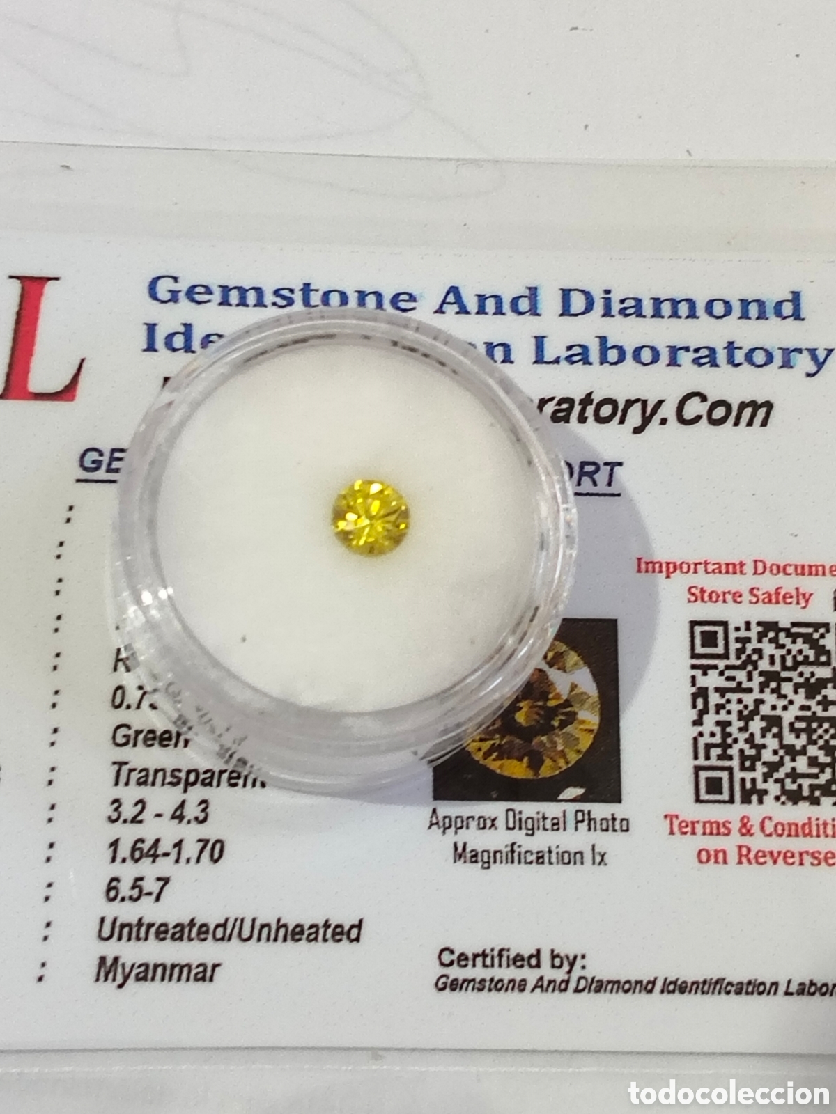 Coleccionismo de gemas: Micro Peridoto natural amarillo de 0,75 Cts