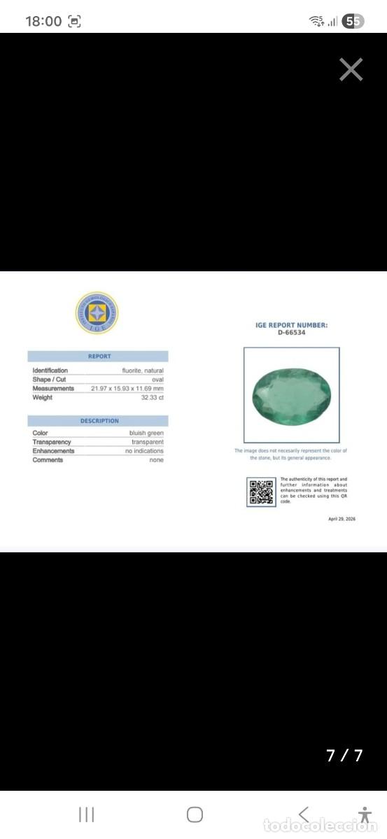 Coleccionismo de gemas: Fluorita corte oval con certificado