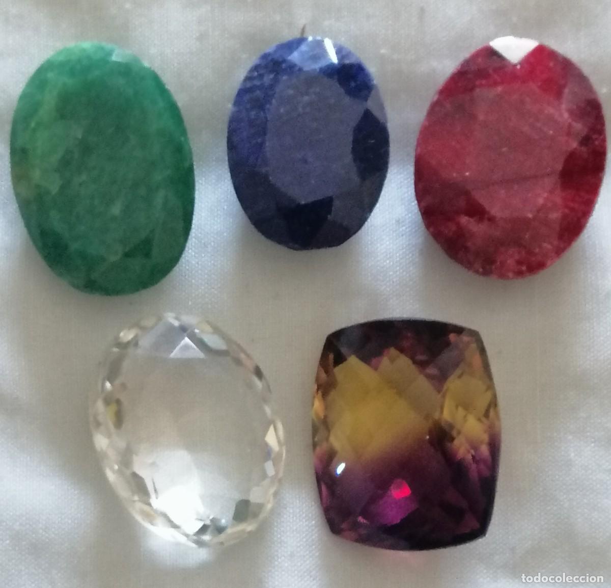 Coleccionismo de gemas: LOTE DE 5 PIEDRAS SEMI PRECIOSAS: RUB&Iacute;+ZAFIRO+ESMERALDA (OPACOS)+2 CUARZOS: 312 QUILATES TOTAL.