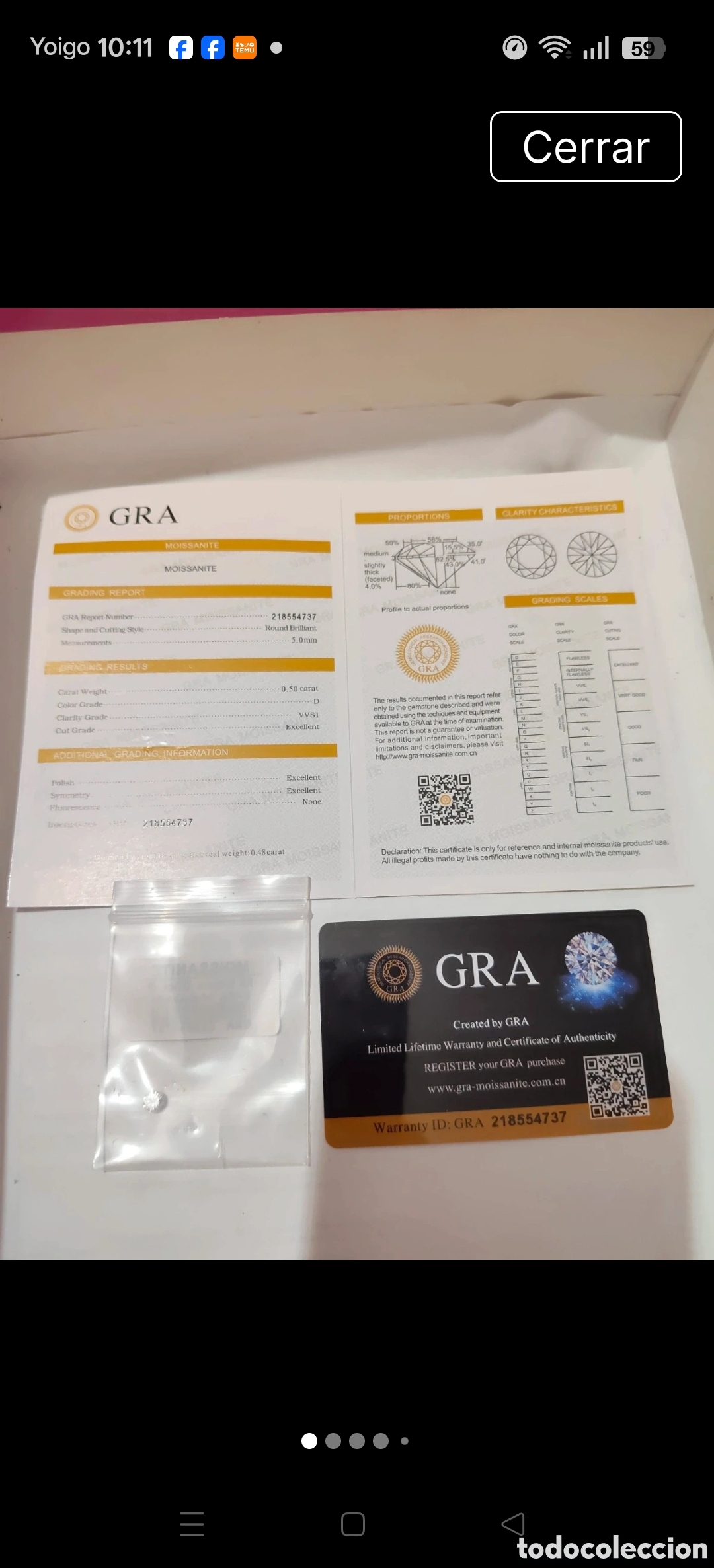 Coleccionismo de gemas: Diamante Moissanita de 0,50 Ct
