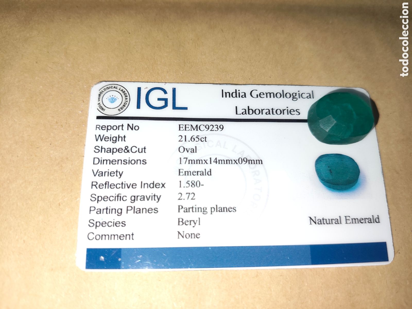 Coleccionismo de gemas: Esmeralda natural de 21,65Ct
