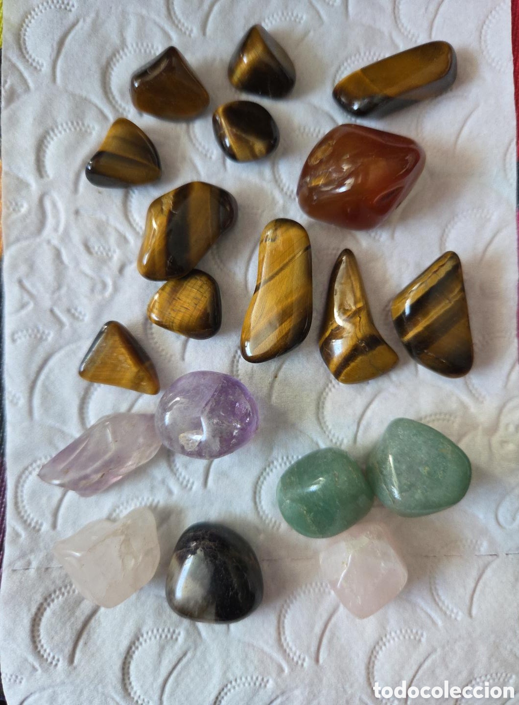 Coleccionismo de gemas: Lote 19 piedras minerales pulidas - ojo de tigre, cuarzo, amatista y aventurina