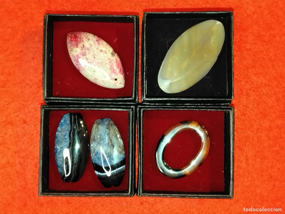 Coleccionismo de gemas: 5 GEMAS NATURALES (CIBRABRIO ROSA-&Aacute;GATA CARBUJ&Oacute;N-&Aacute;MBAR-&Aacute;GATA NEGRA CON DRUSA TURQUESA)