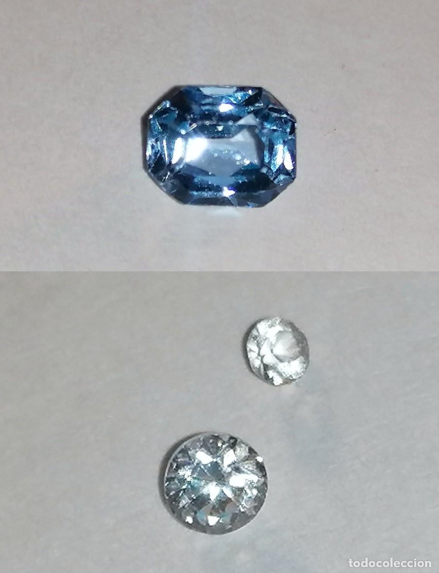 Coleccionismo de gemas: Lote de Gemas Naturales de Desmonte Antiguo &ndash; Aguamarina 1,2 ct + 2 Diamantes Talla Brillante
