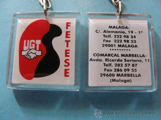 Sammlung von Schl&uuml;sselanh&auml;ngern: LLAVERO POL&Iacute;TICO / SINDICAL. FETESE UGT. FEDERACI&Oacute;N TRABAJADORES M&Aacute;LAGA, MARBELLA.