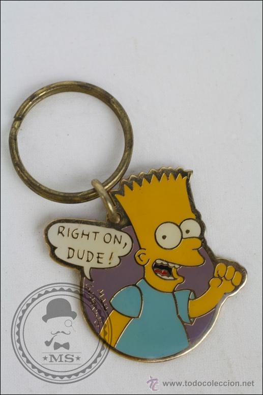 Colecionismo de porta-chaves: Llavero Oficial The Simpsons - Bart. Right On, Dude! - Metal - A&ntilde;os 90 - Medidas 4,5 x 5 Cm