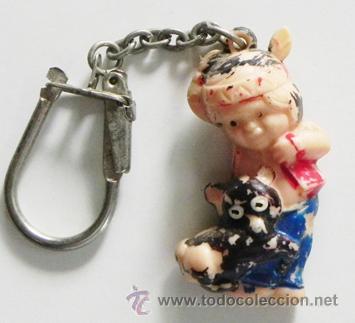 Coleccionismo de llaveros: ANTIGUO LLAVERO DE LA SERIE JACKIE Y NUCA OSO Y NI&Ntilde;O INDIO FIGURA DE GOMA PERSONAJE DE DIBUJOS JACKY
