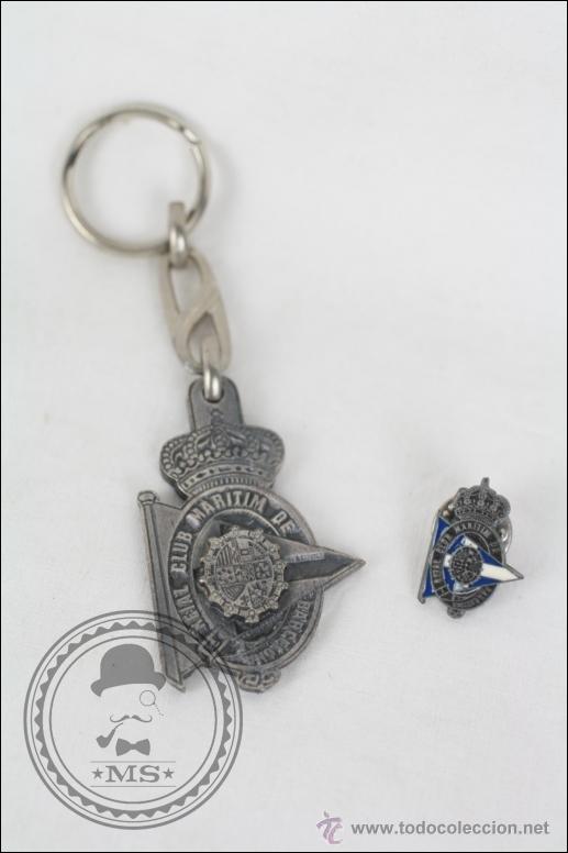 Colecionismo de porta-chaves: Llavero y Pin del Reial Club Mar&iacute;tim de Barcelona / Club Mar&iacute;timo - Medidas 5 x 3 Cm Llavero