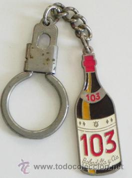 Coleccionismo de llaveros: ANTIGUO LLAVERO BRANDY 103 CON FORMA DE BOTELLA - BOBADILLA Y CIA JEREZ - METAL - BEBIDA PUBLICIDAD