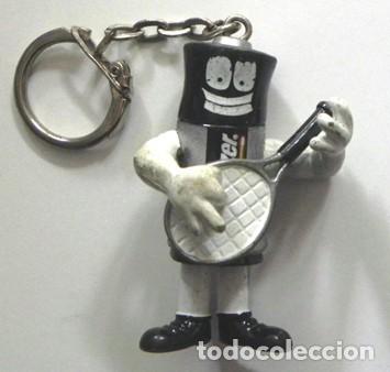 Coleccionismo de llaveros: LLAVERO MASCOTA ENERGIZER COMO TOCANDO GUITARRA CON RAQUETA MU&Ntilde;ECO DE GOMA PUBLICIDAD DE PILAS PILA
