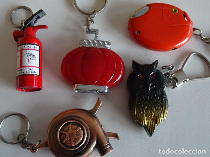 Coleccionismo de llaveros: LOTE DE 5 LLAVEROS ENCENDEDORES DIFERENTES FORMAS