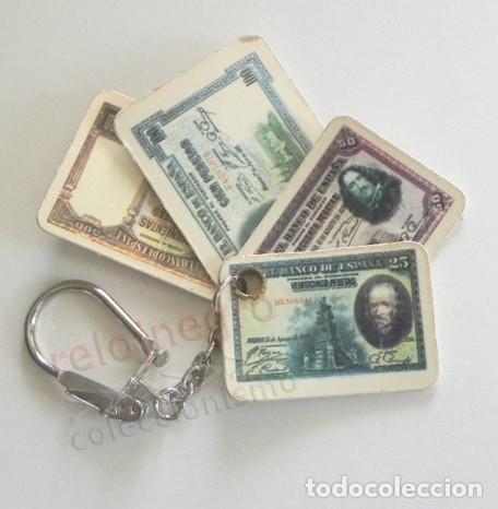 Coleccionismo de llaveros: ANTIGUO LLAVERO - BILLETES - MINIATURA - BILLETE DE 25 50 100 500 PESETAS - ESPA&Ntilde;A - BILLETITOS