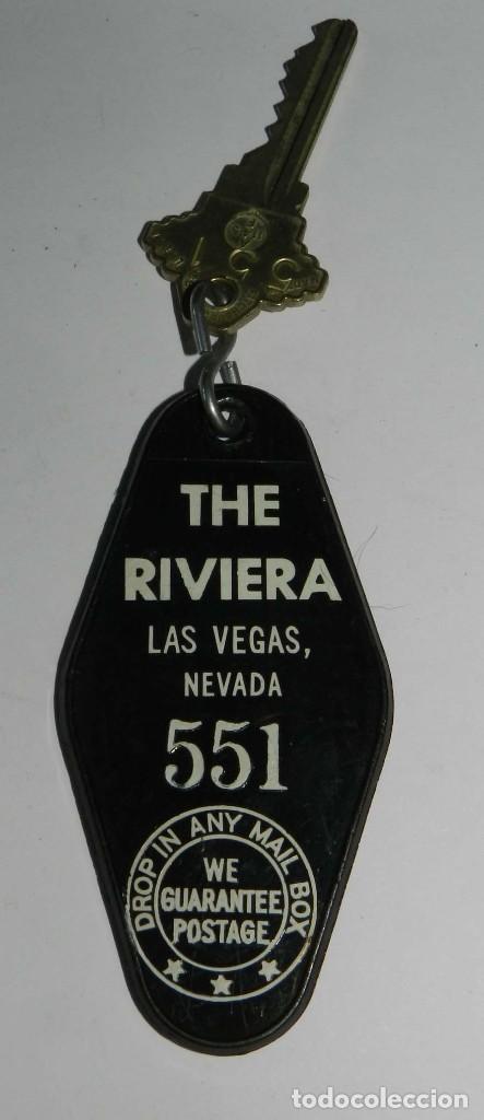 Colecionismo de porta-chaves: ANTIGUO LLAVERO CON LLAVE DEL HOTEL THE RIVERA, LAS VEGAS, NEVADA,TAL COMO SE VE EN LAS FOTOGRAFIAS